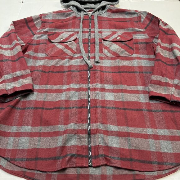 Jared Flannel Mens XL Red Plaid Fleece Lined Hood Zip Front Shirt Jacket Outdoor - Picture 3 of 8